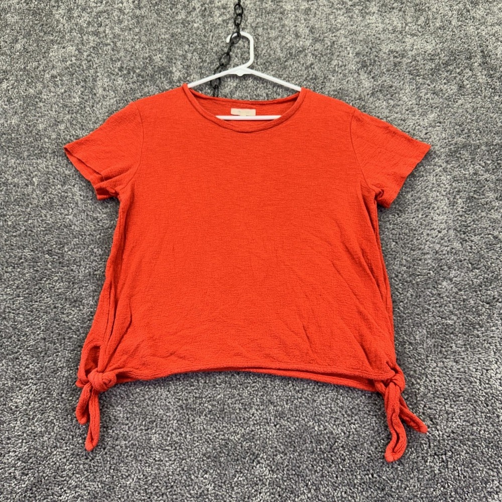 Madewell Shirt Womens Medium Red Short Sleeve Crew Neck Tie Hem Casual Tee